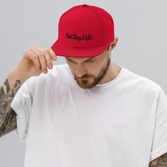 "FatBoyLife" Embroidered Snapback Hat - Black