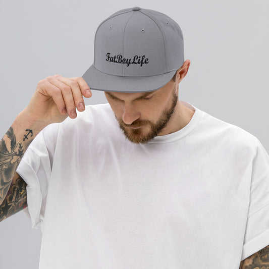 "FatBoyLife" Embroidered Snapback Hat - Black